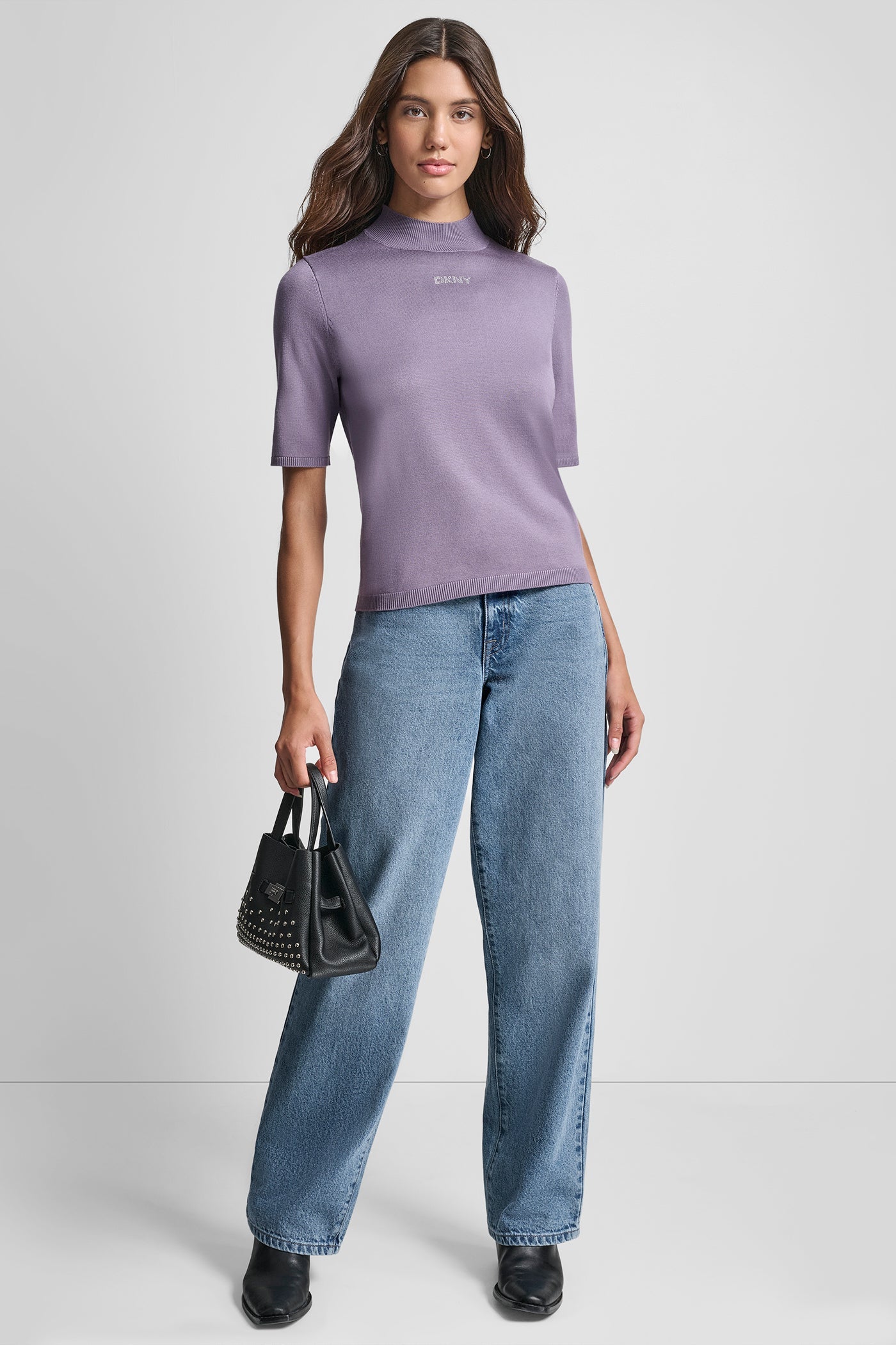 SHORT SLEEVE HOTFIX LOGO MOCK NECK SWEATER