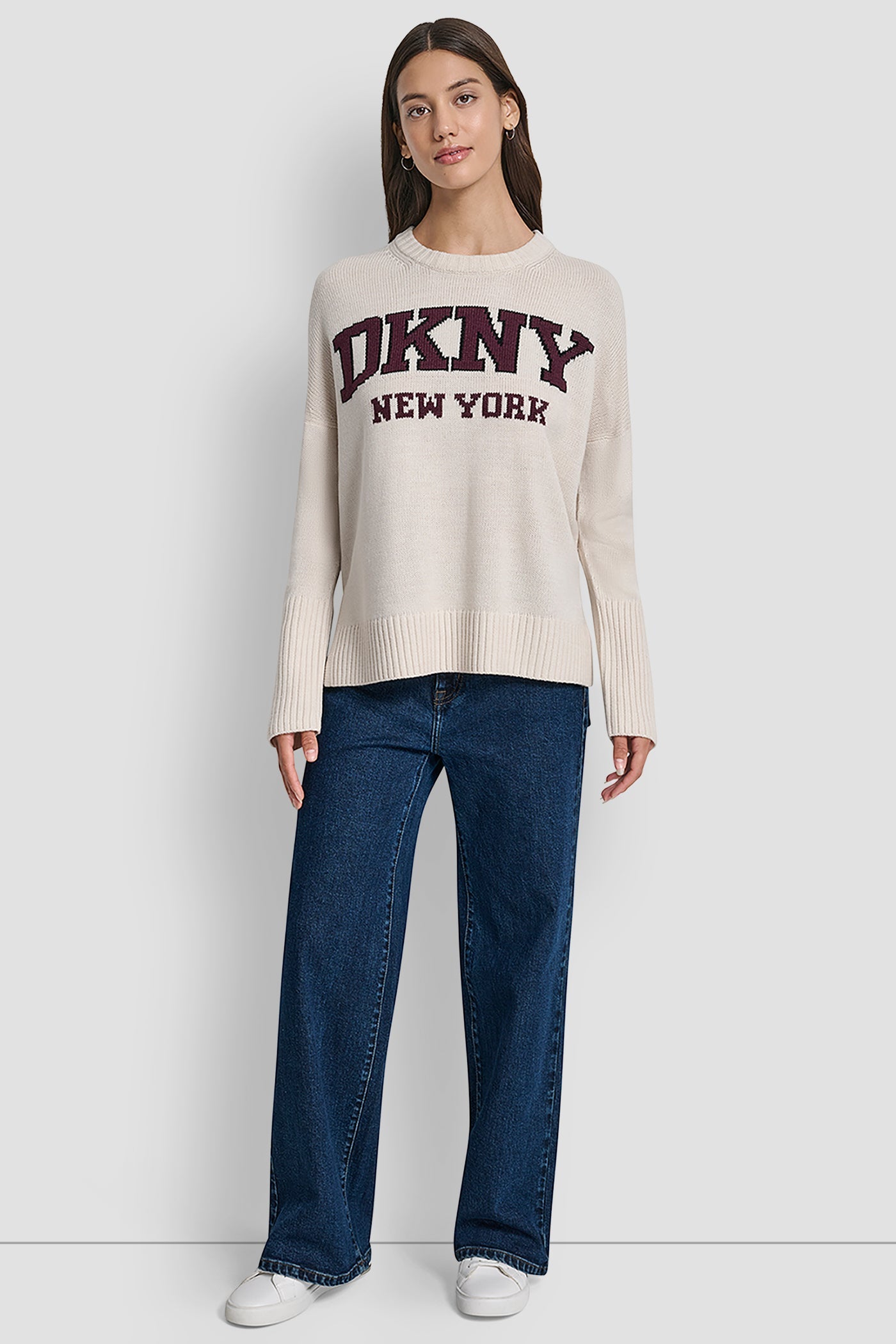 VARSITY LOGO INTARSIA CREW NECK RELAXED SWEATER