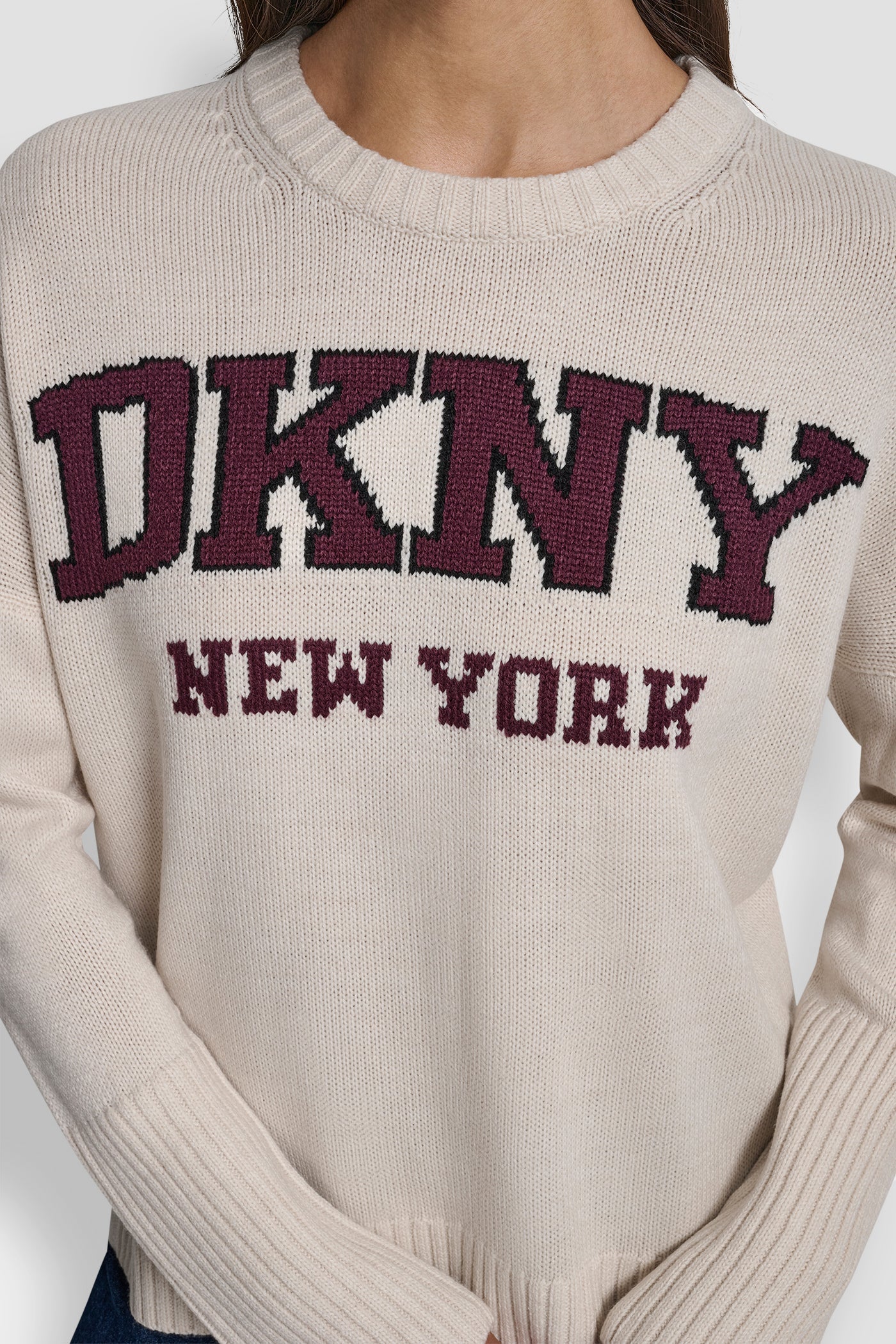VARSITY LOGO INTARSIA CREW NECK RELAXED SWEATER
