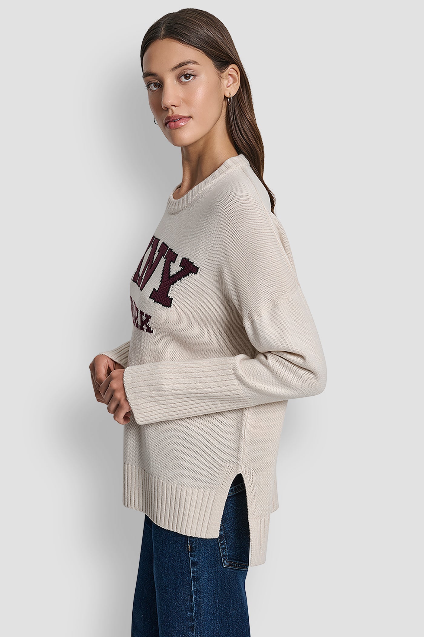 VARSITY LOGO INTARSIA CREW NECK RELAXED SWEATER