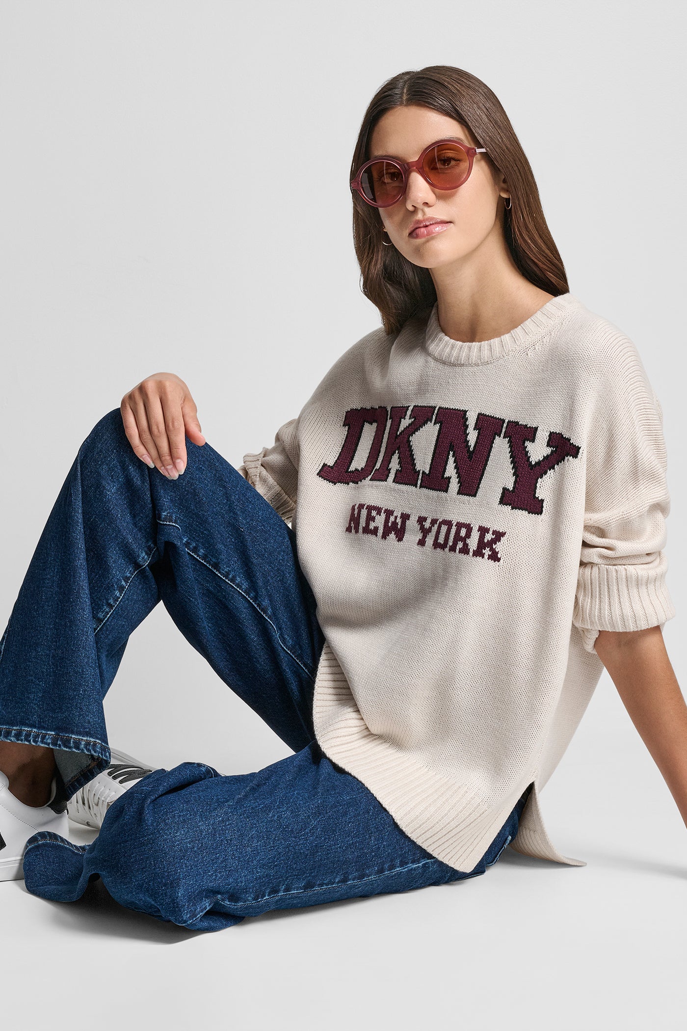 VARSITY LOGO INTARSIA CREW NECK RELAXED SWEATER
