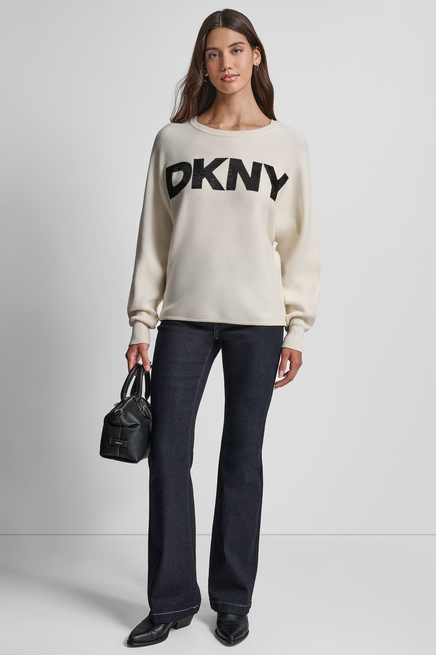 DOLMAN SLEEVE SEQUIN LOGO SWEATER