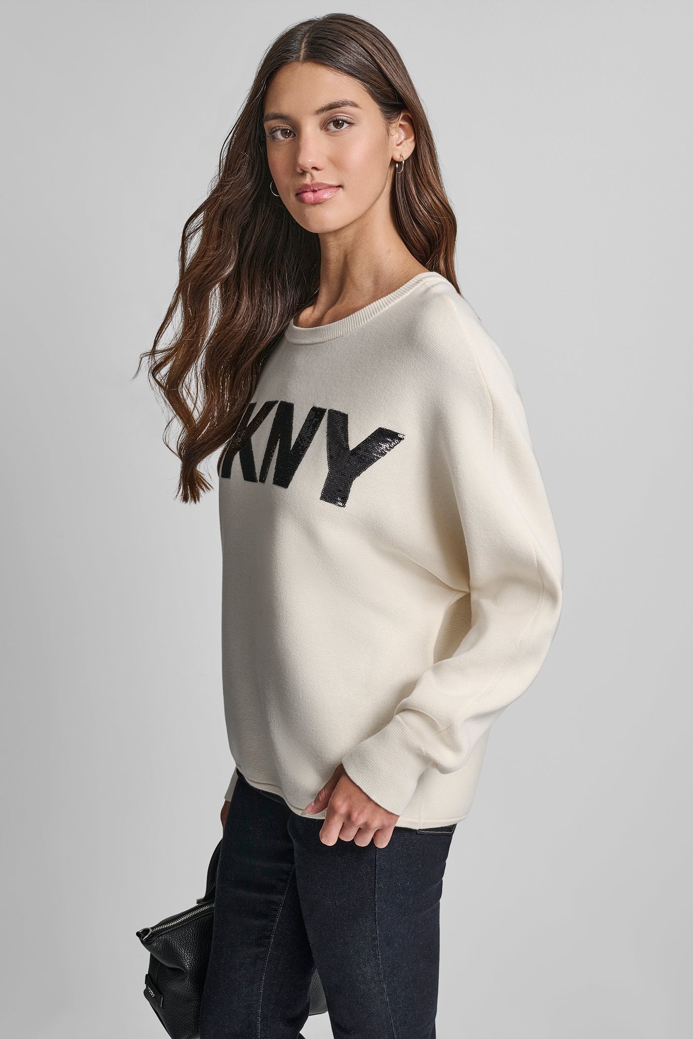 DOLMAN SLEEVE SEQUIN LOGO SWEATER