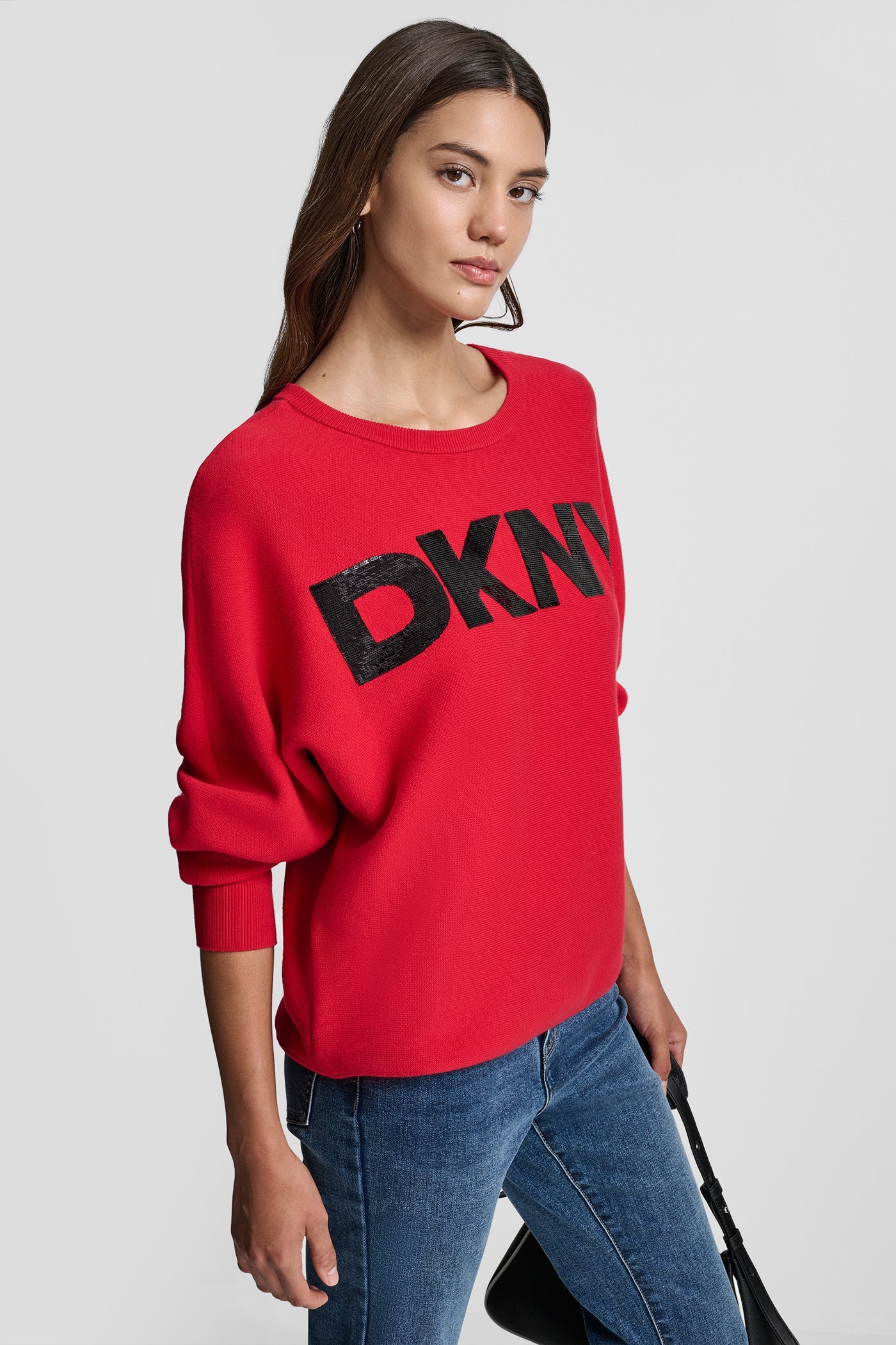 DOLMAN SLEEVE SEQUIN LOGO SWEATER
