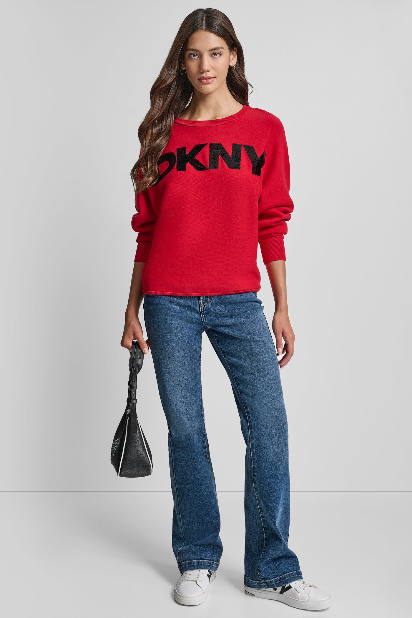 DOLMAN SLEEVE SEQUIN LOGO SWEATER