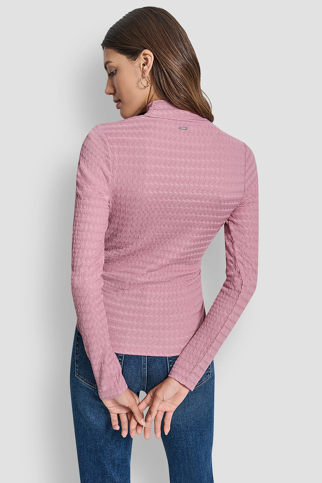 RIPPLE LACE MOCK NECK RUCHED SIDE LONG SLEEVE TEE