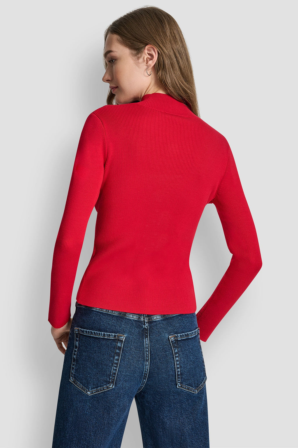 RIB LONG SLEEVE MOCK NECK WITH RHINESTONES AT CUFF