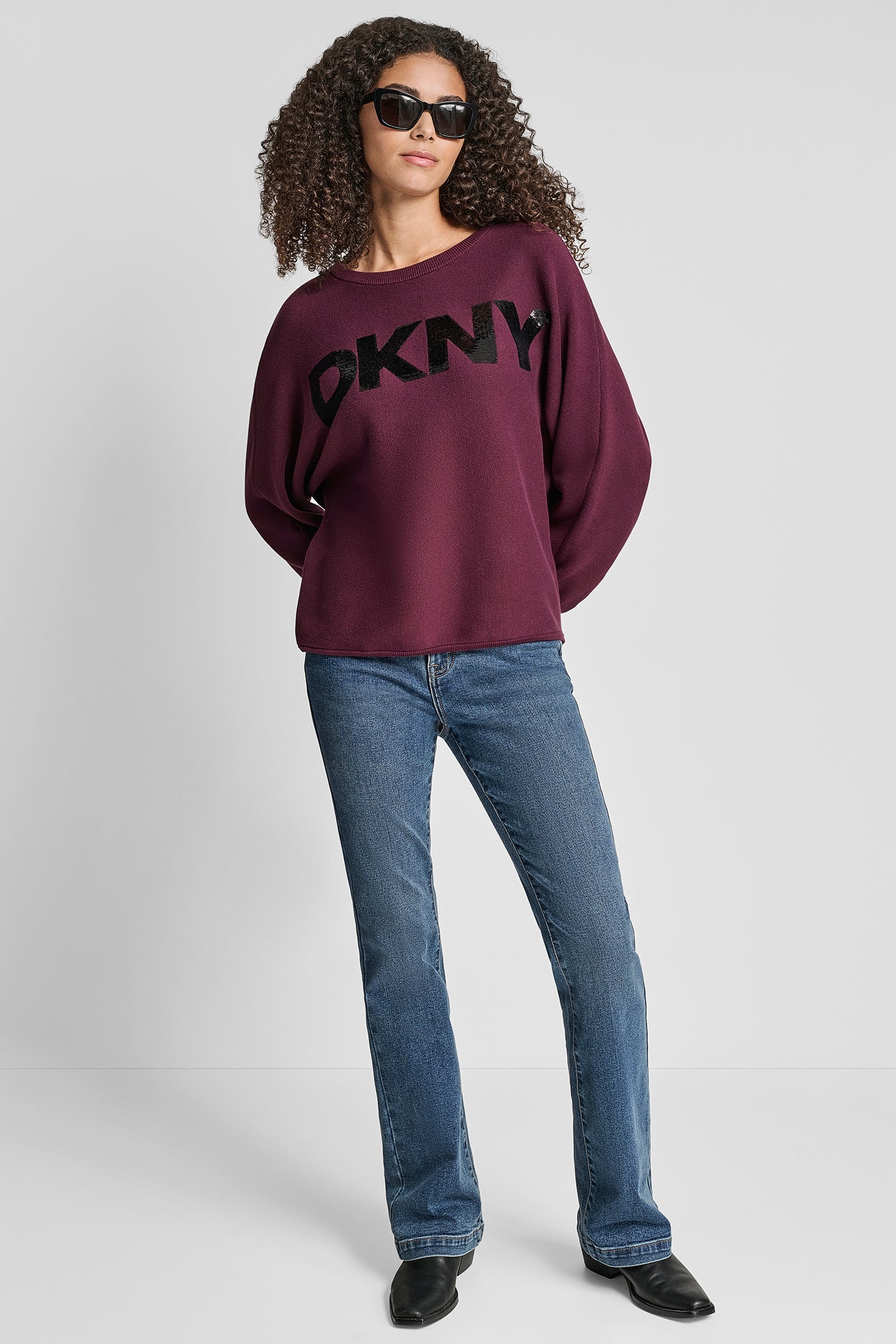 DOLMAN SLEEVE SEQUIN LOGO SWEATER
