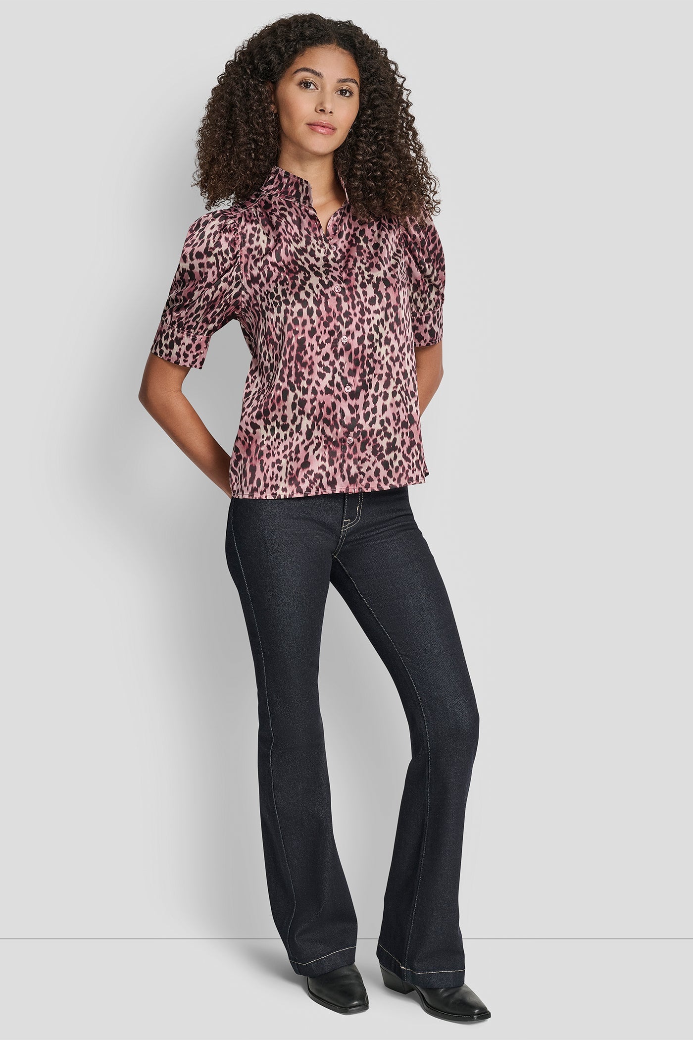 PUFF SLEEVE COLLARLESS SHIRT