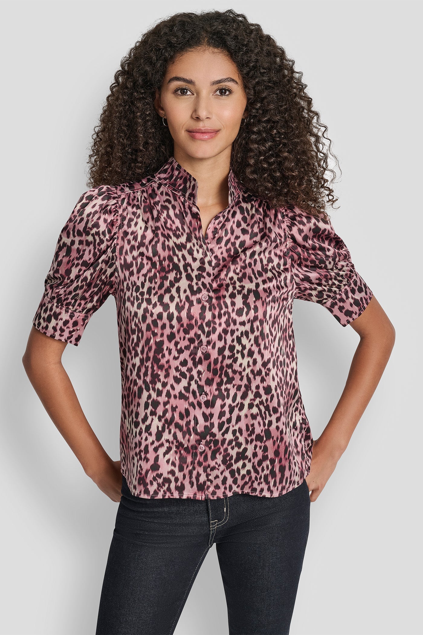 PUFF SLEEVE COLLARLESS SHIRT