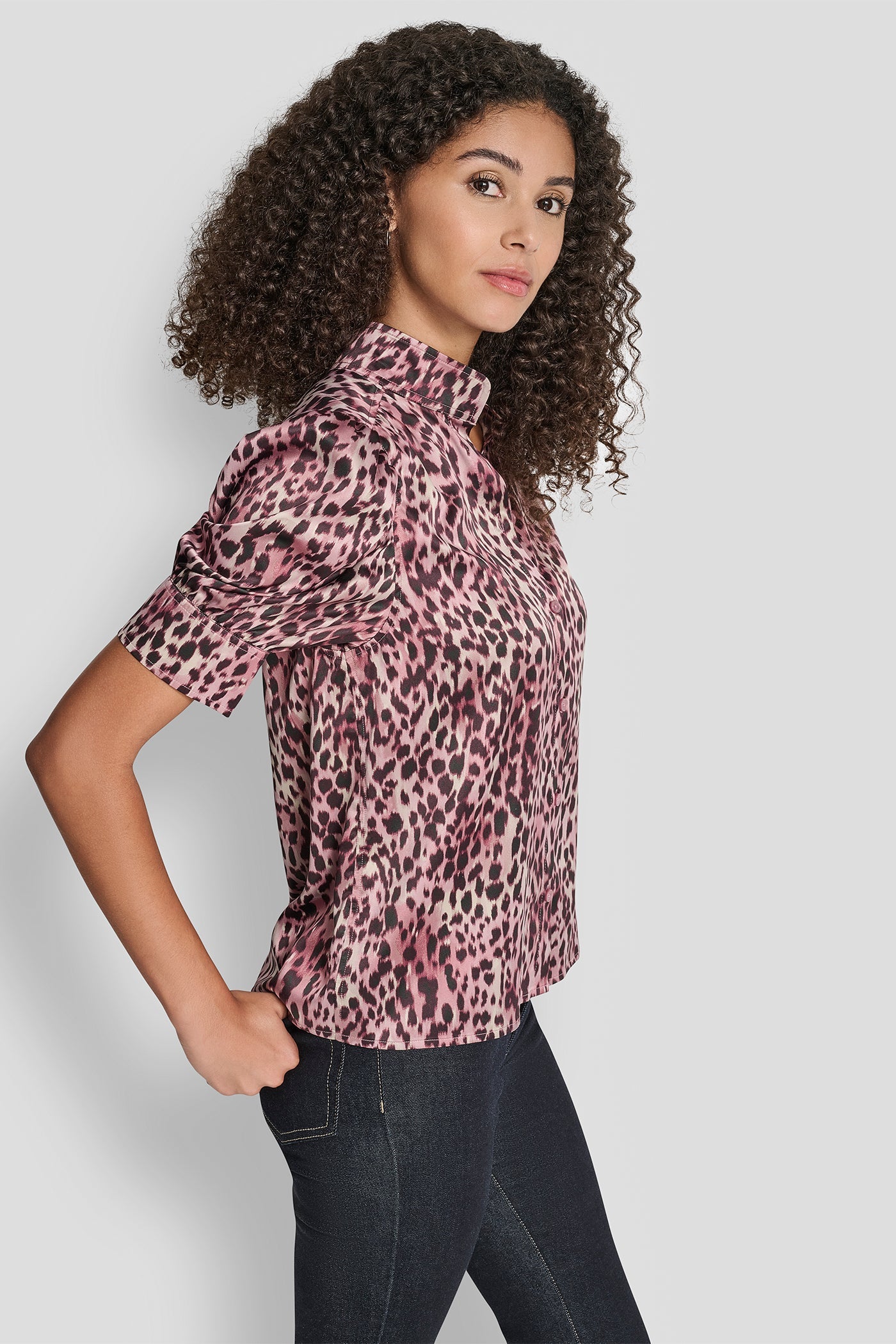 PUFF SLEEVE COLLARLESS SHIRT
