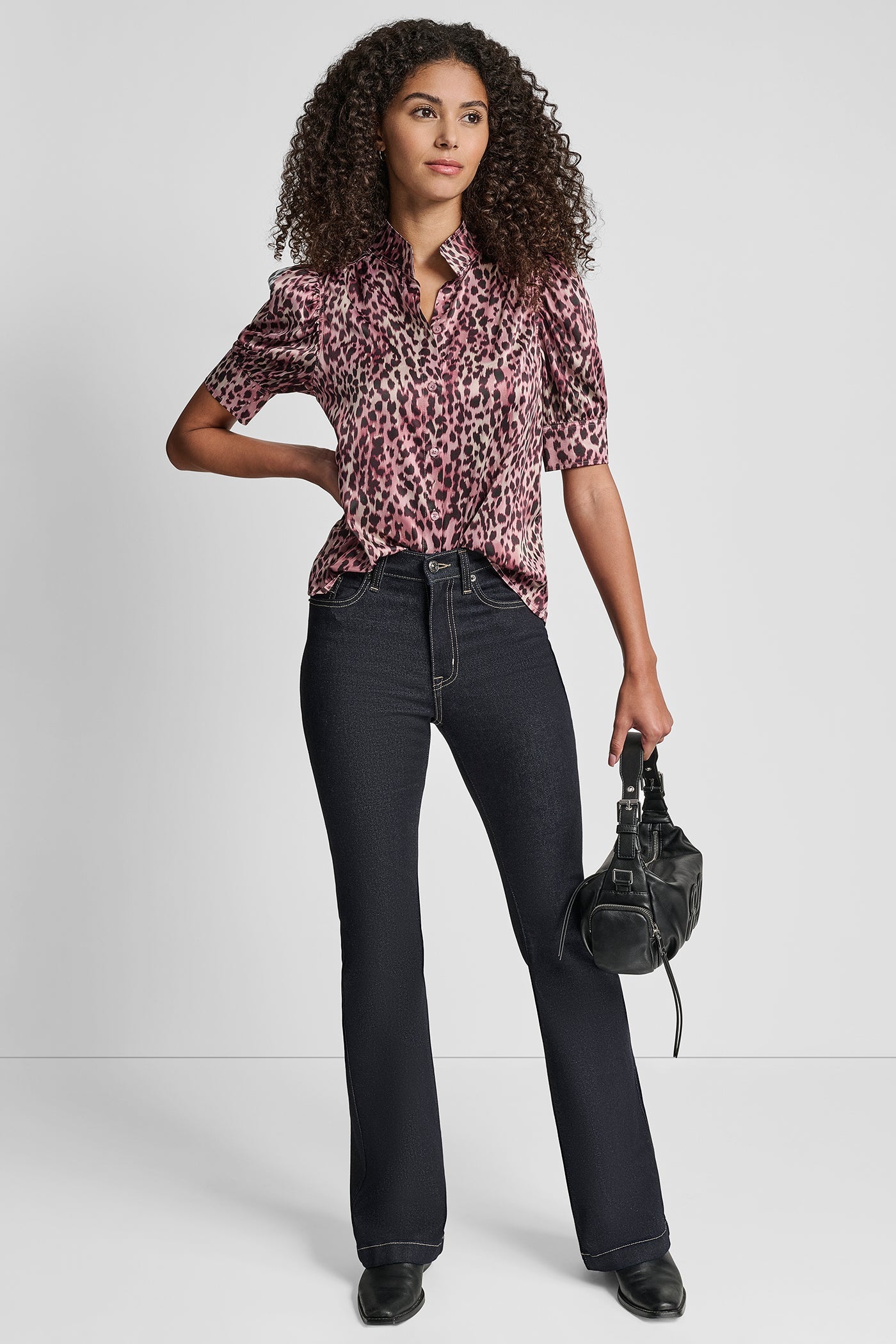 PUFF SLEEVE COLLARLESS SHIRT