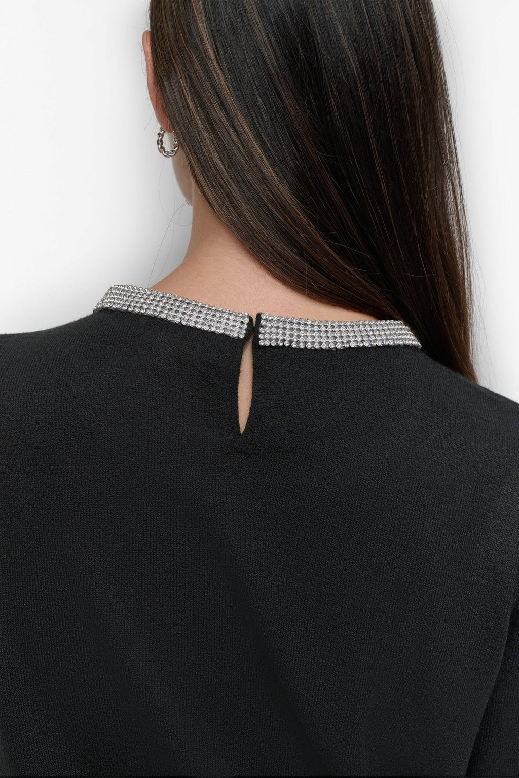 CREW NECK WITH RHINESTONE TRIM AT NECK