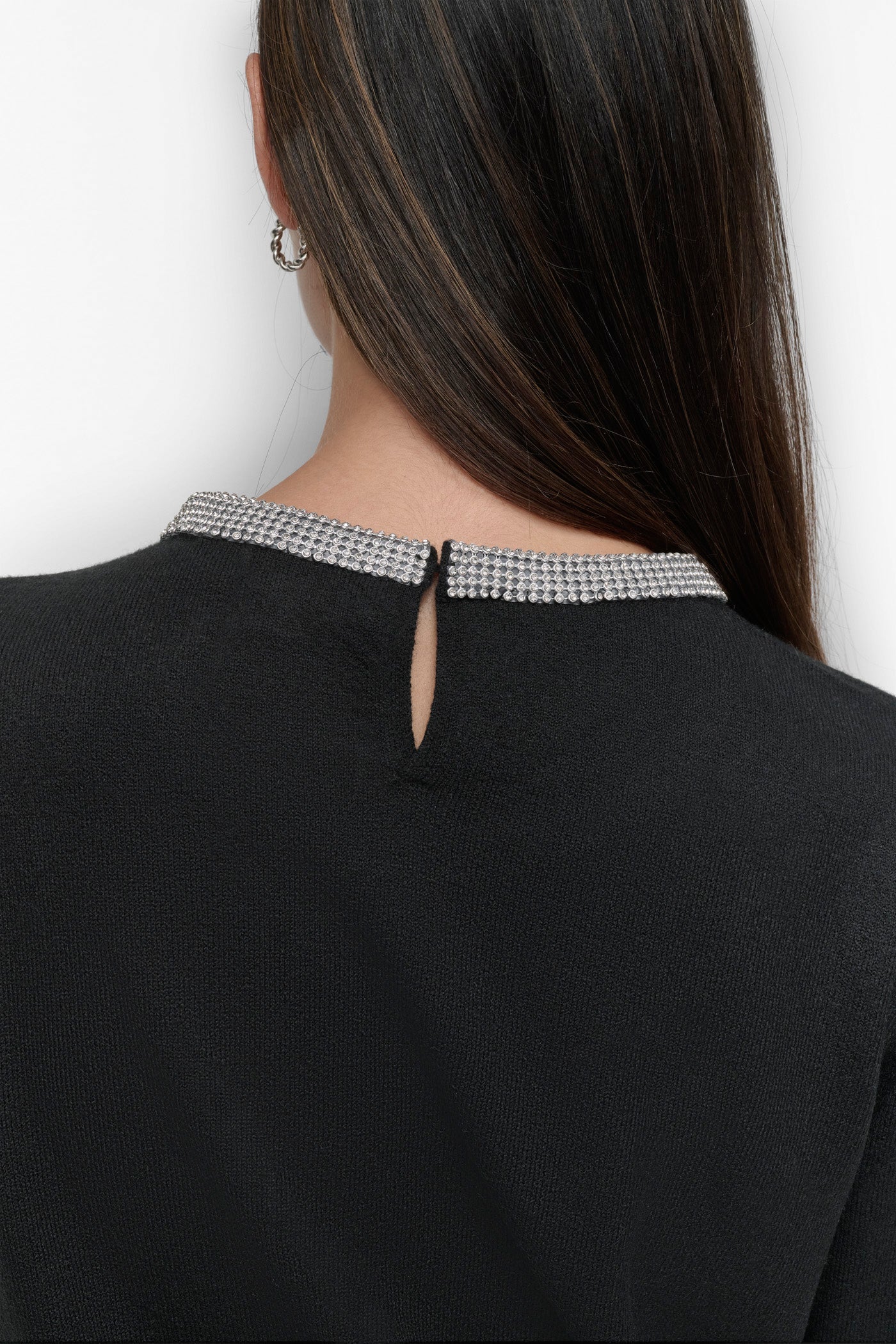 CREW NECK WITH RHINESTONE TRIM AT NECK