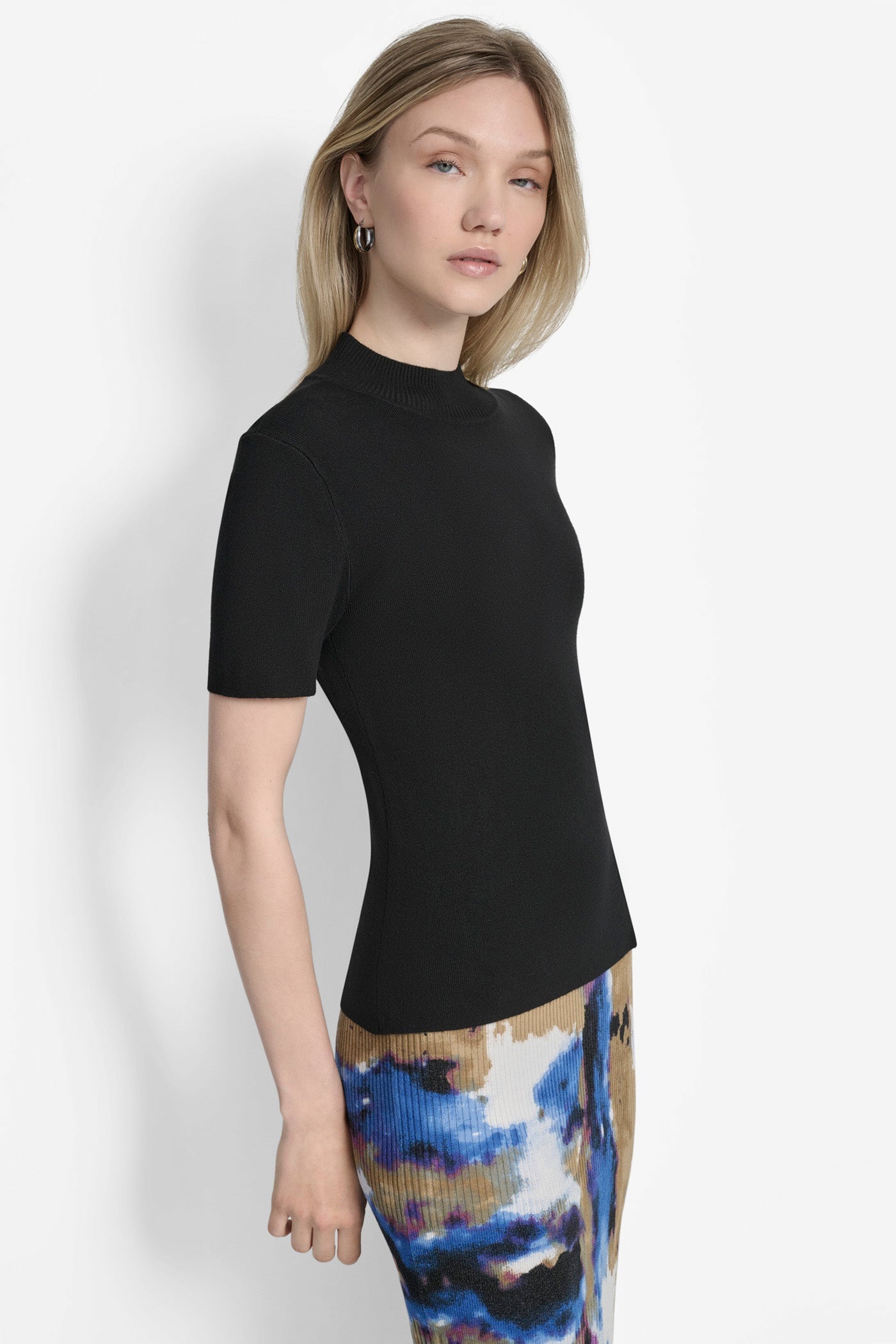 CAP SHORT SLEEVE MOCK NECK SWEATER