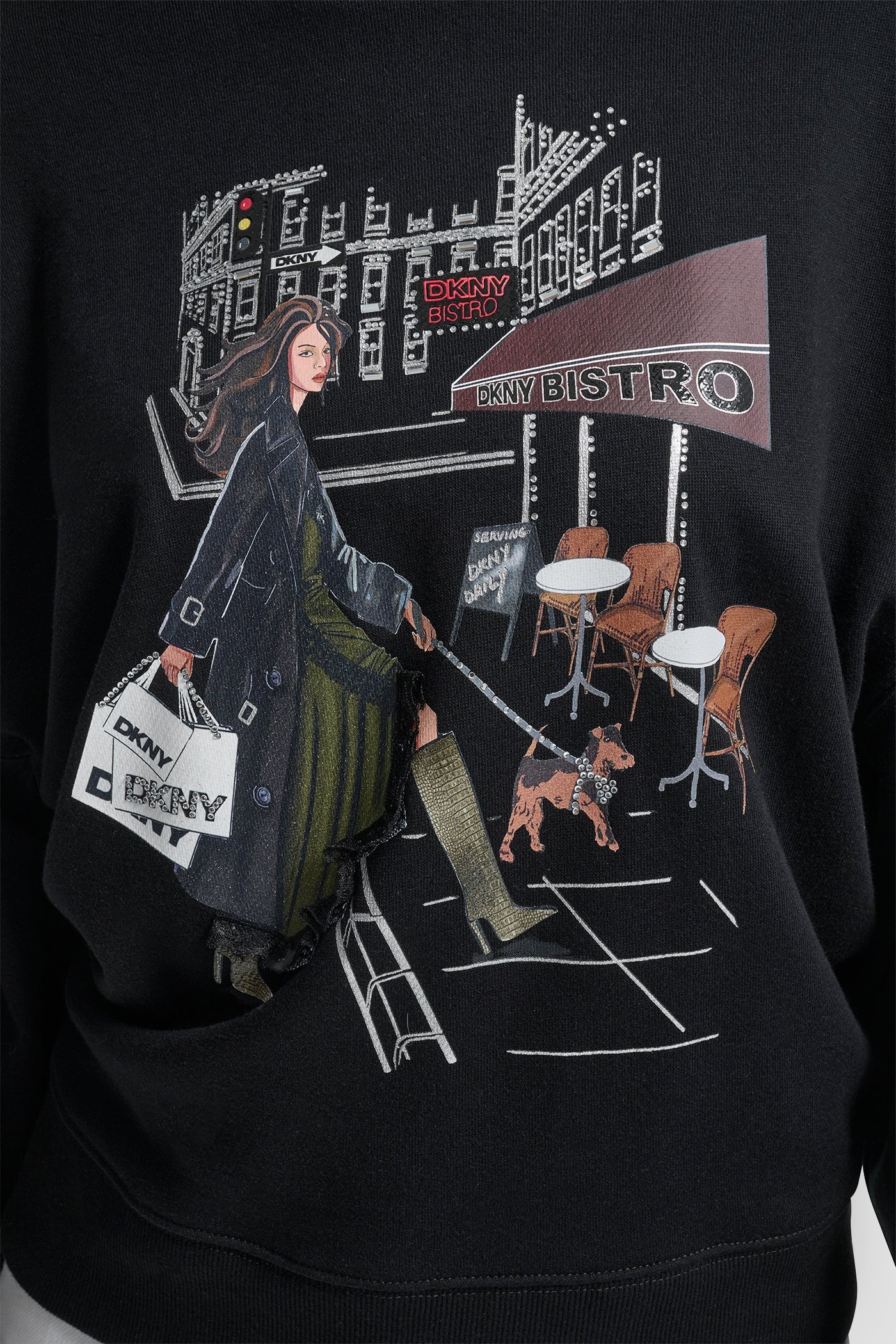 LONG SLEEVE DKNY BISTRO CONVERSATIONAL FRENCH TERRY SHIRT