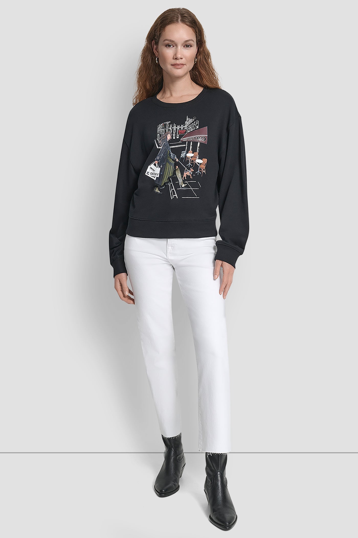 LONG SLEEVE DKNY BISTRO CONVERSATIONAL FRENCH TERRY SHIRT