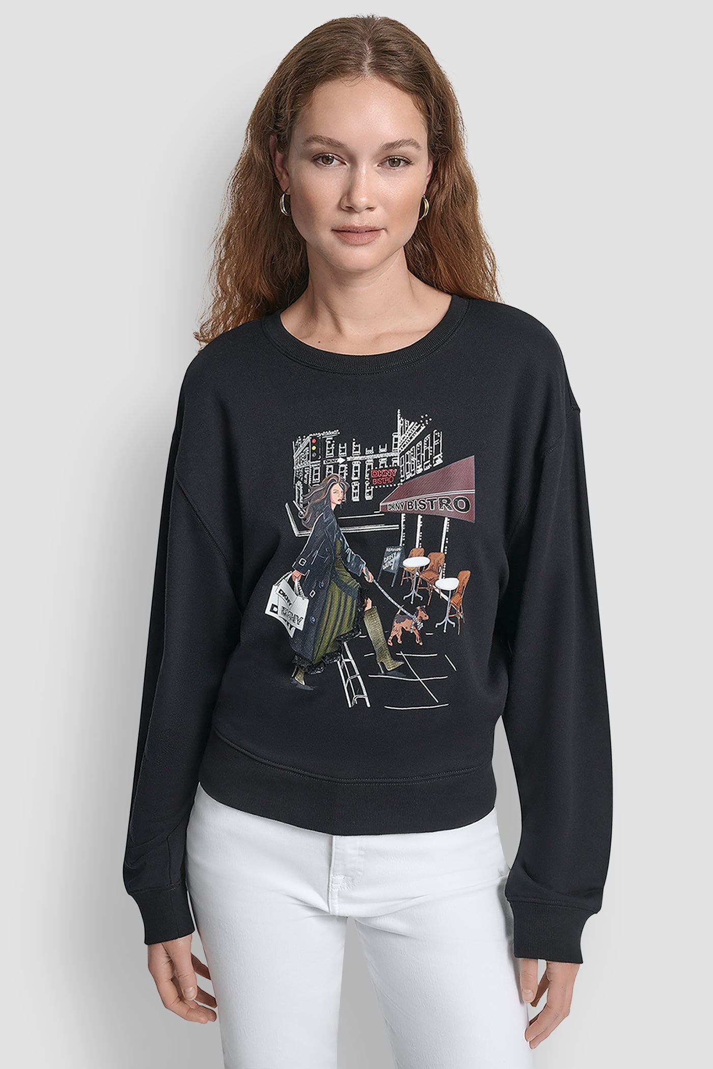 LONG SLEEVE DKNY BISTRO CONVERSATIONAL FRENCH TERRY SHIRT