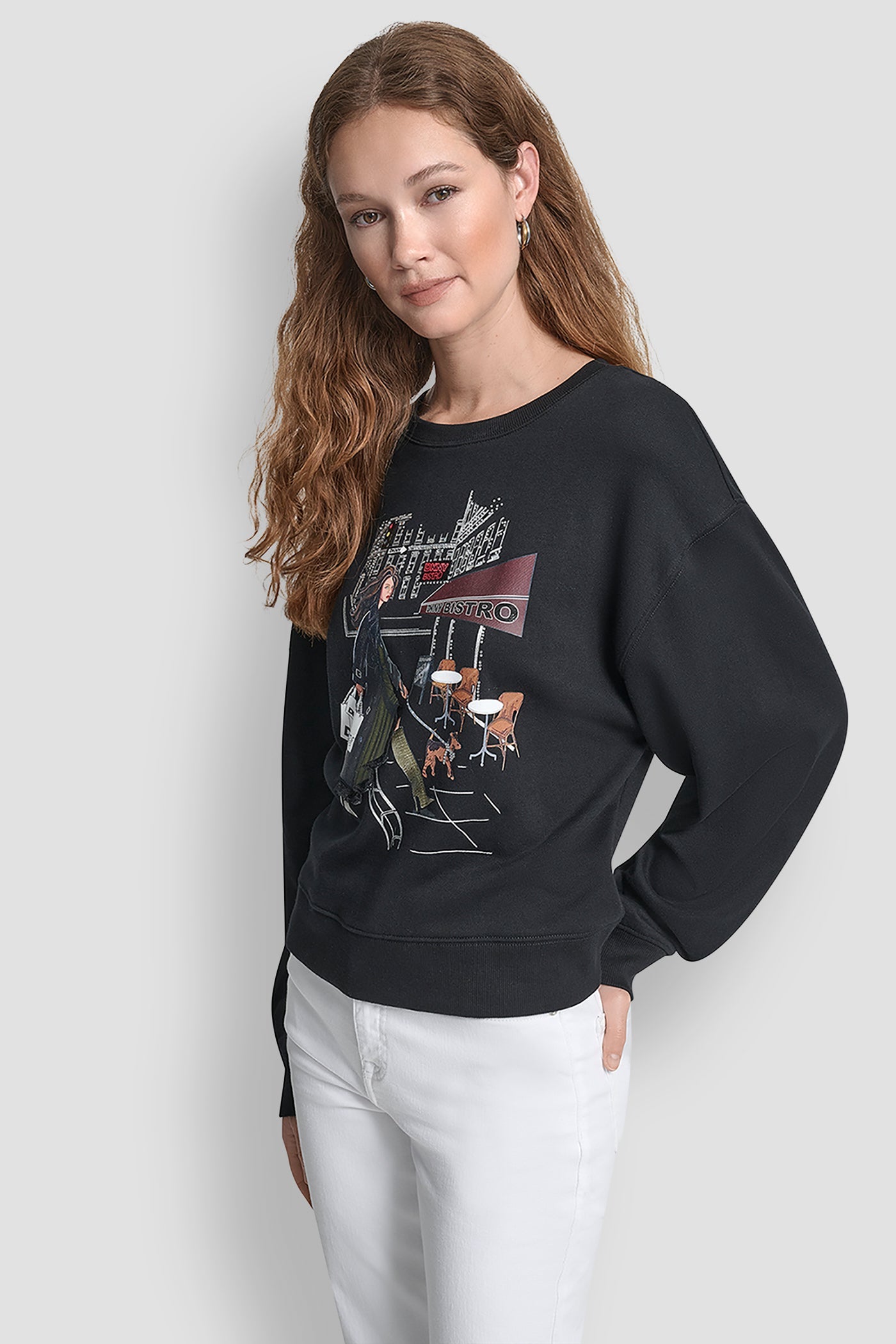 LONG SLEEVE DKNY BISTRO CONVERSATIONAL FRENCH TERRY SHIRT