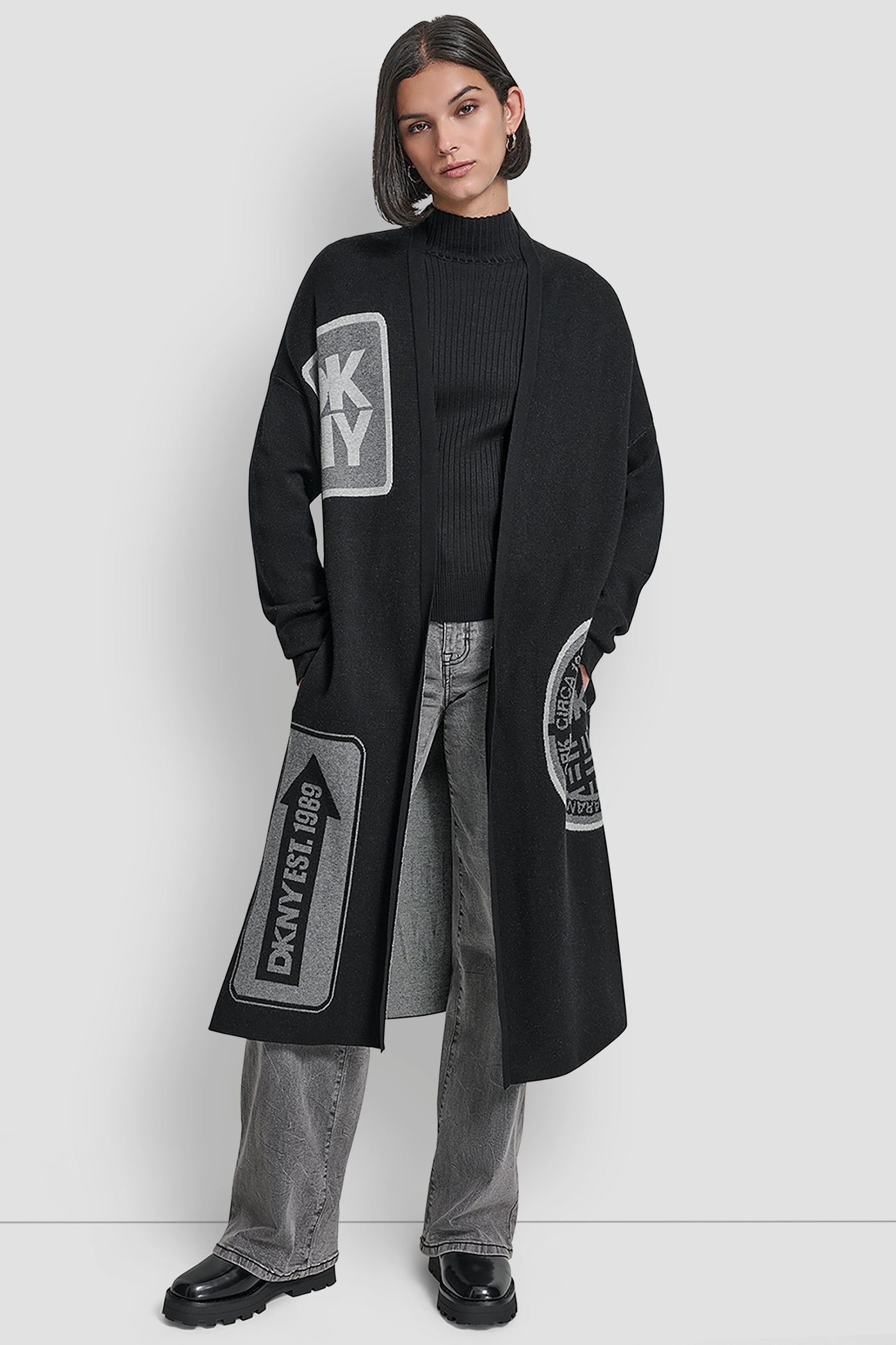LONG SLEEVE OVERSIZED PATCH CARDIGAN SWEATER