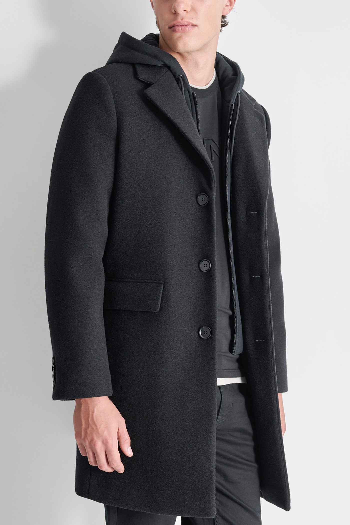 FAUX WOOL COAT WITH HOODED BIB
