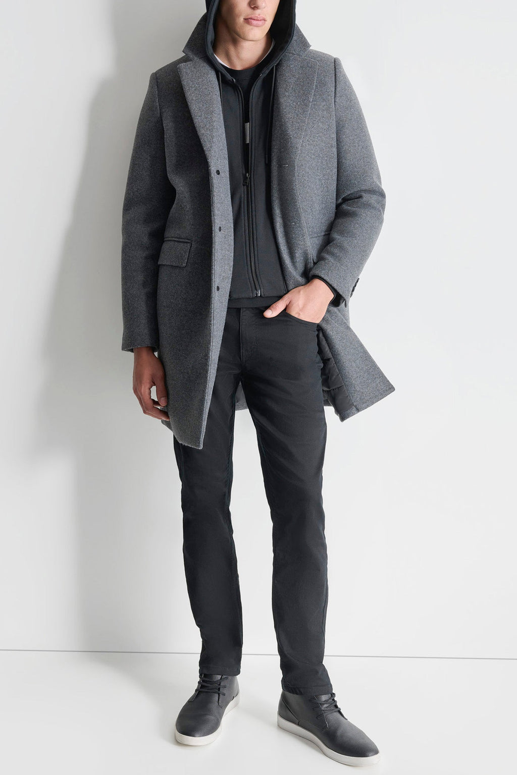 FAUX WOOL COAT WITH HOODED BIB