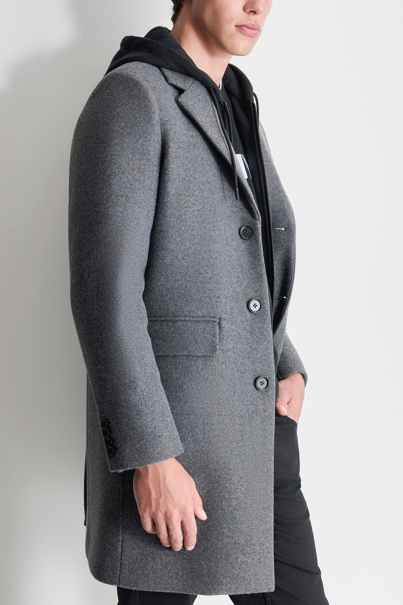 FAUX WOOL COAT WITH HOODED BIB