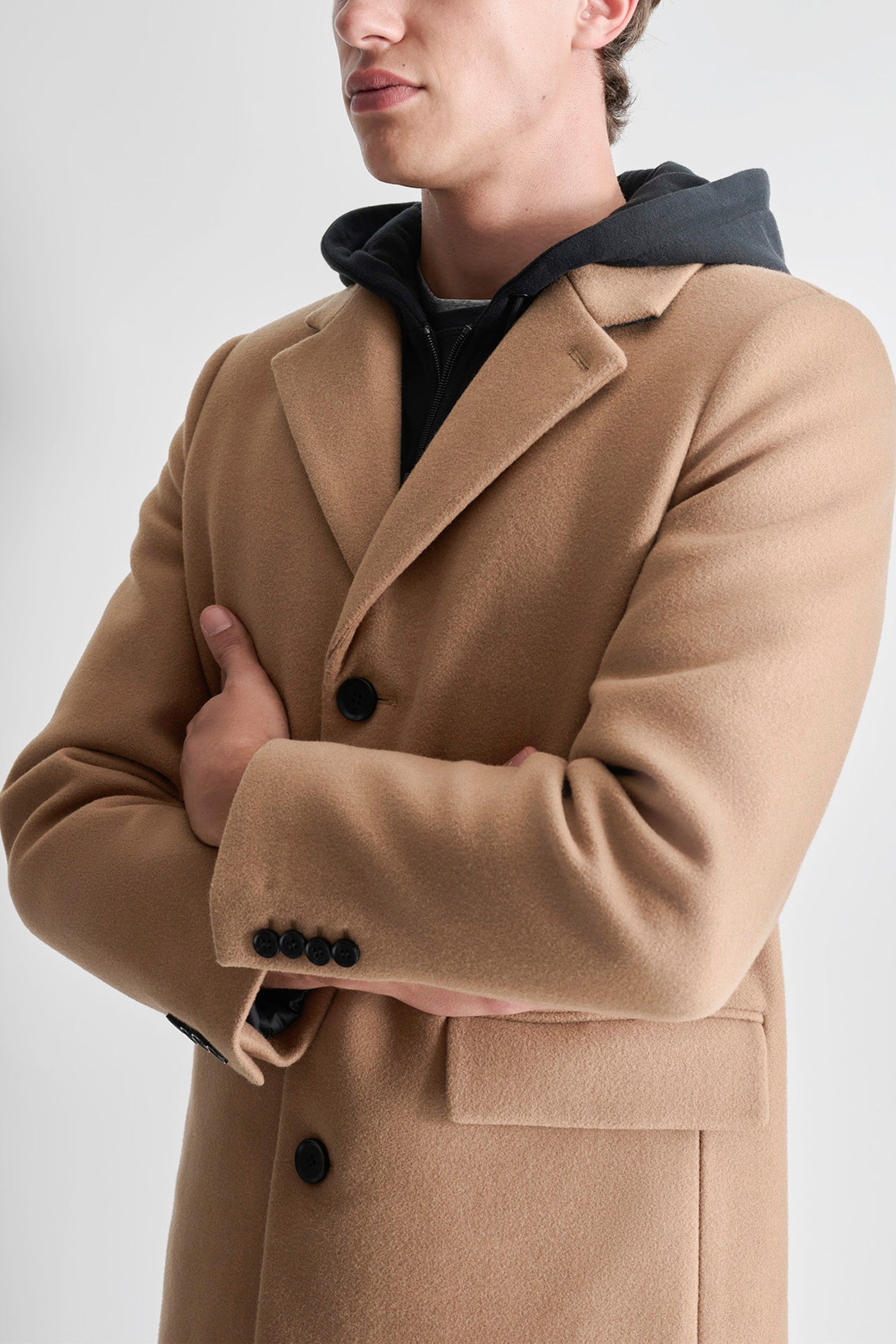 FAUX WOOL COAT WITH HOODED BIB