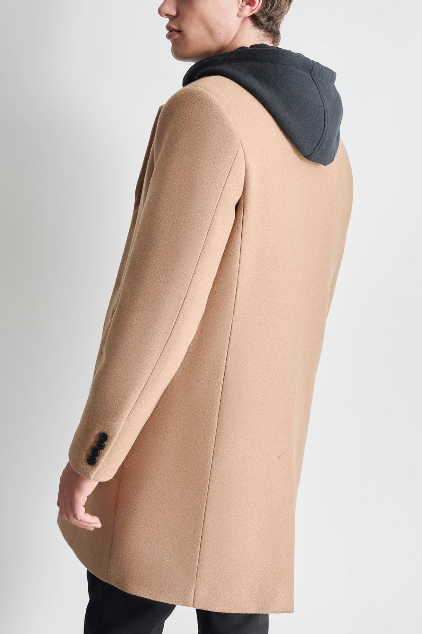 FAUX WOOL COAT WITH HOODED BIB