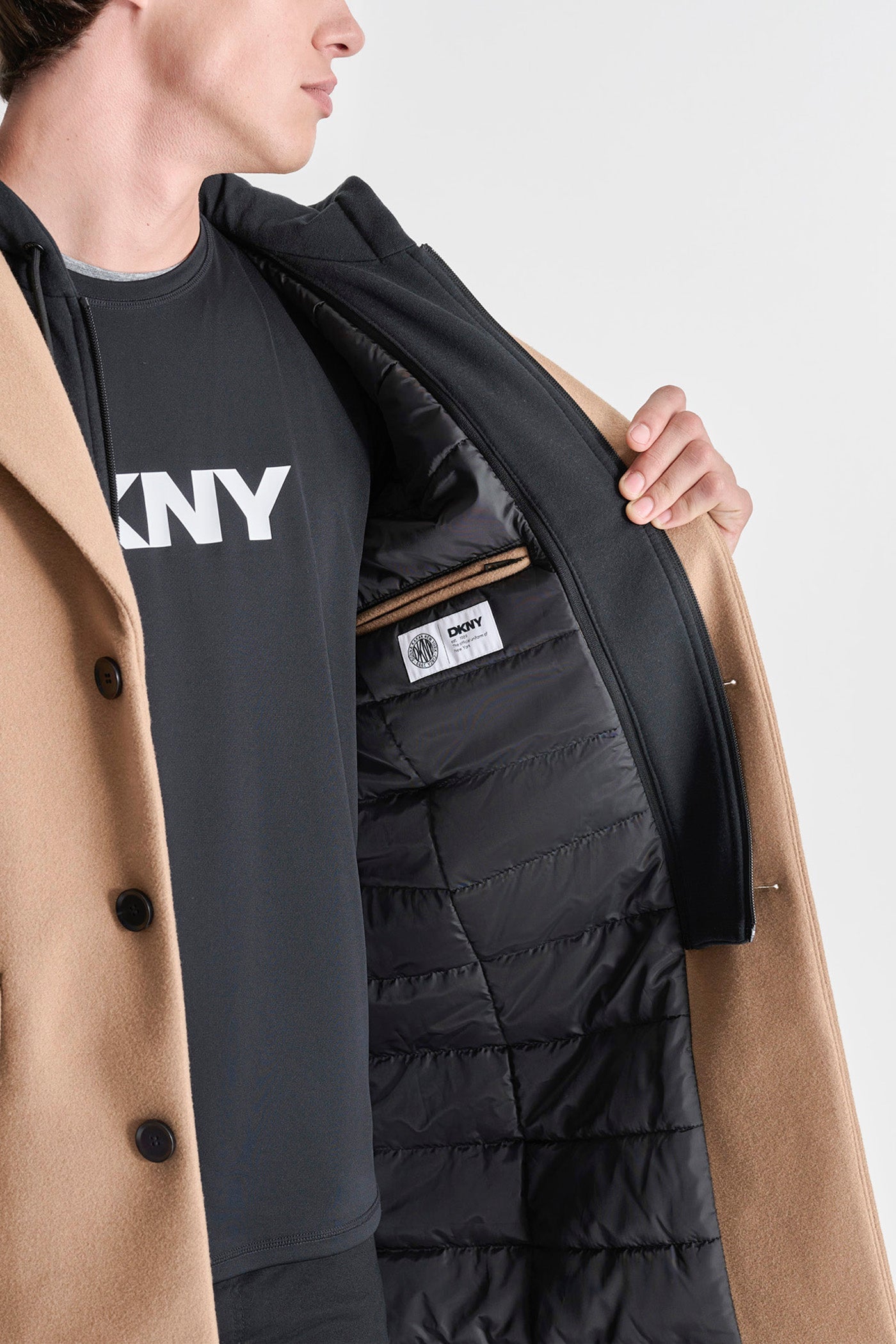 FAUX WOOL COAT WITH HOODED BIB