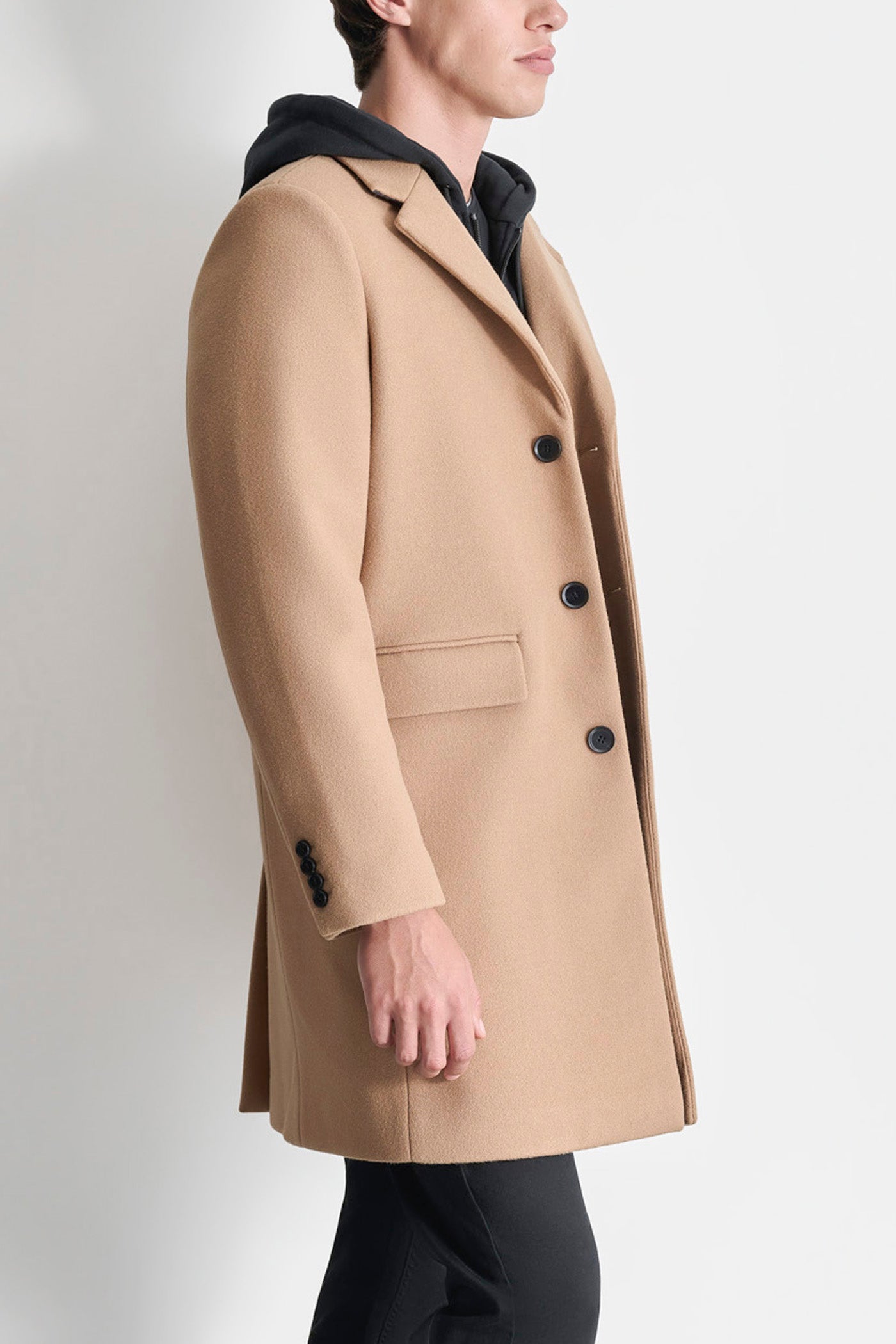 FAUX WOOL COAT WITH HOODED BIB