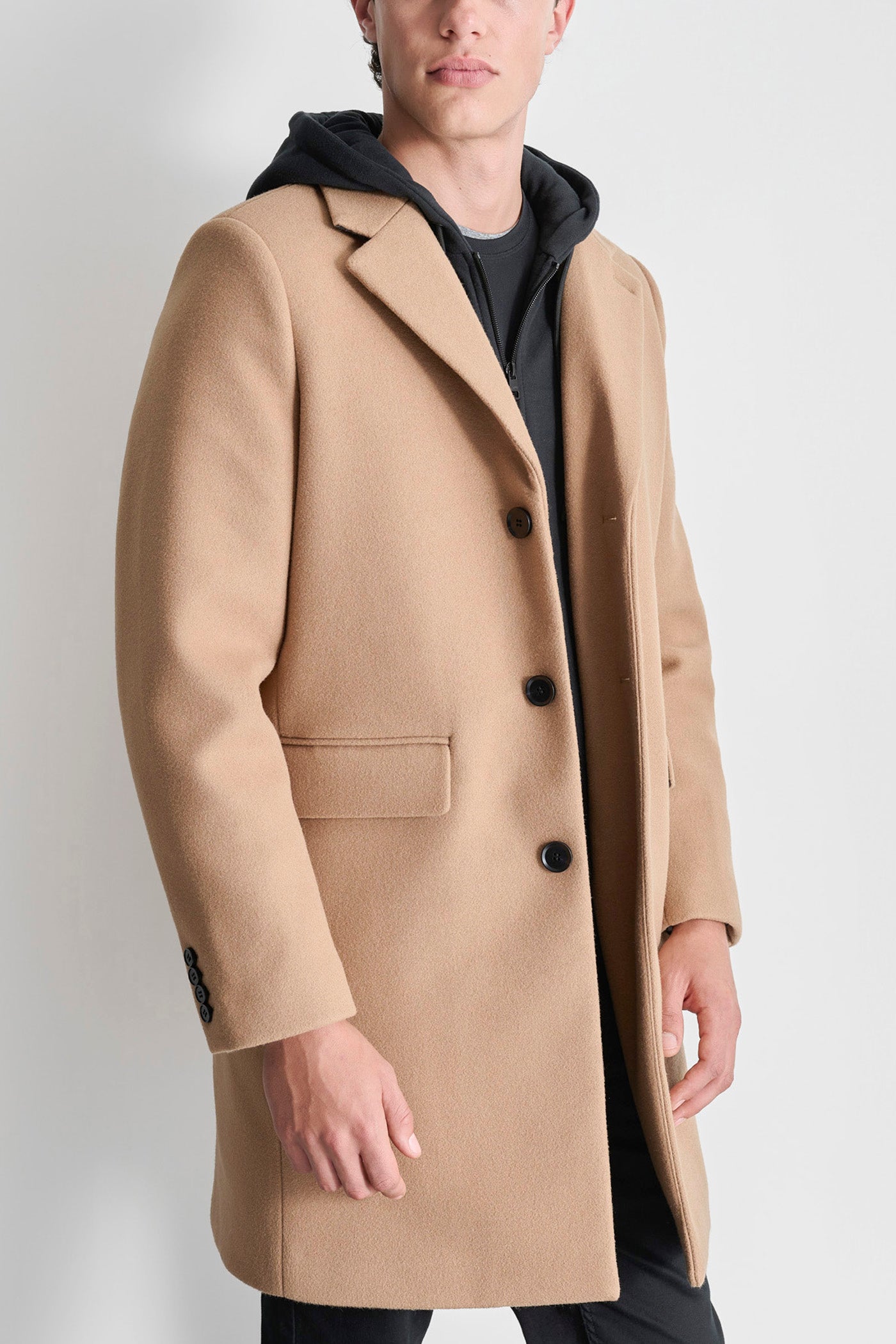 FAUX WOOL COAT WITH HOODED BIB