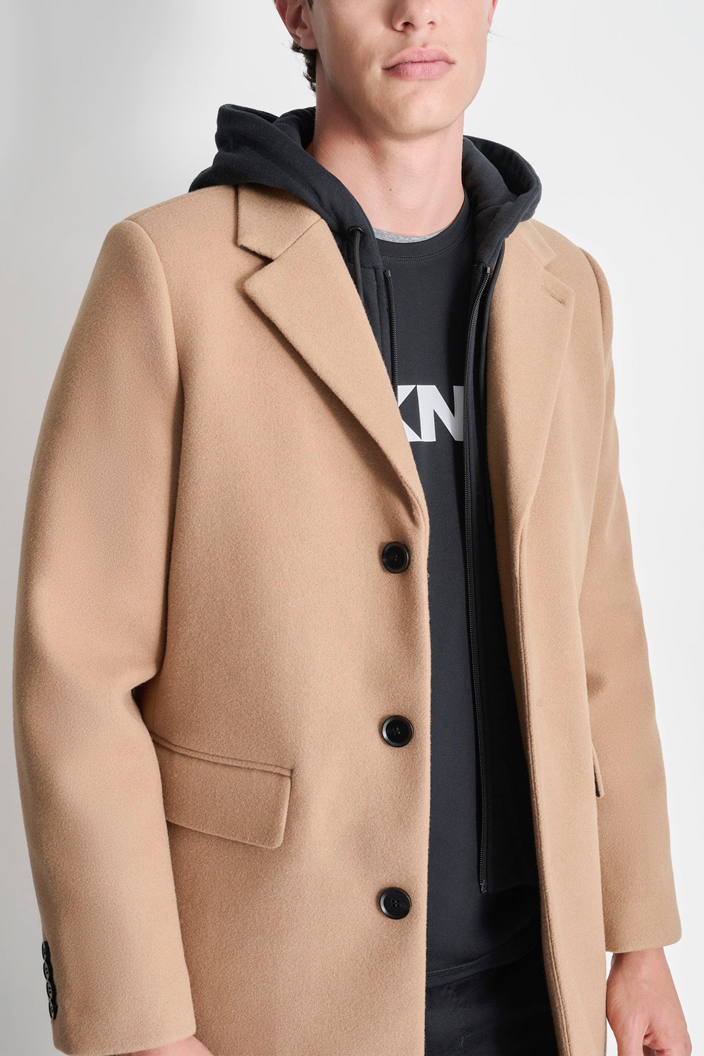FAUX WOOL COAT WITH HOODED BIB