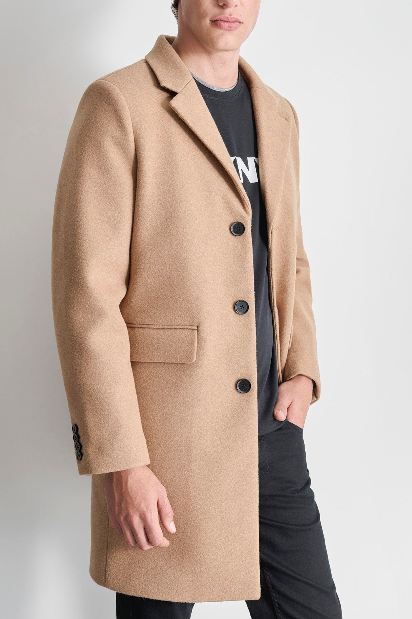 FAUX WOOL COAT WITH HOODED BIB