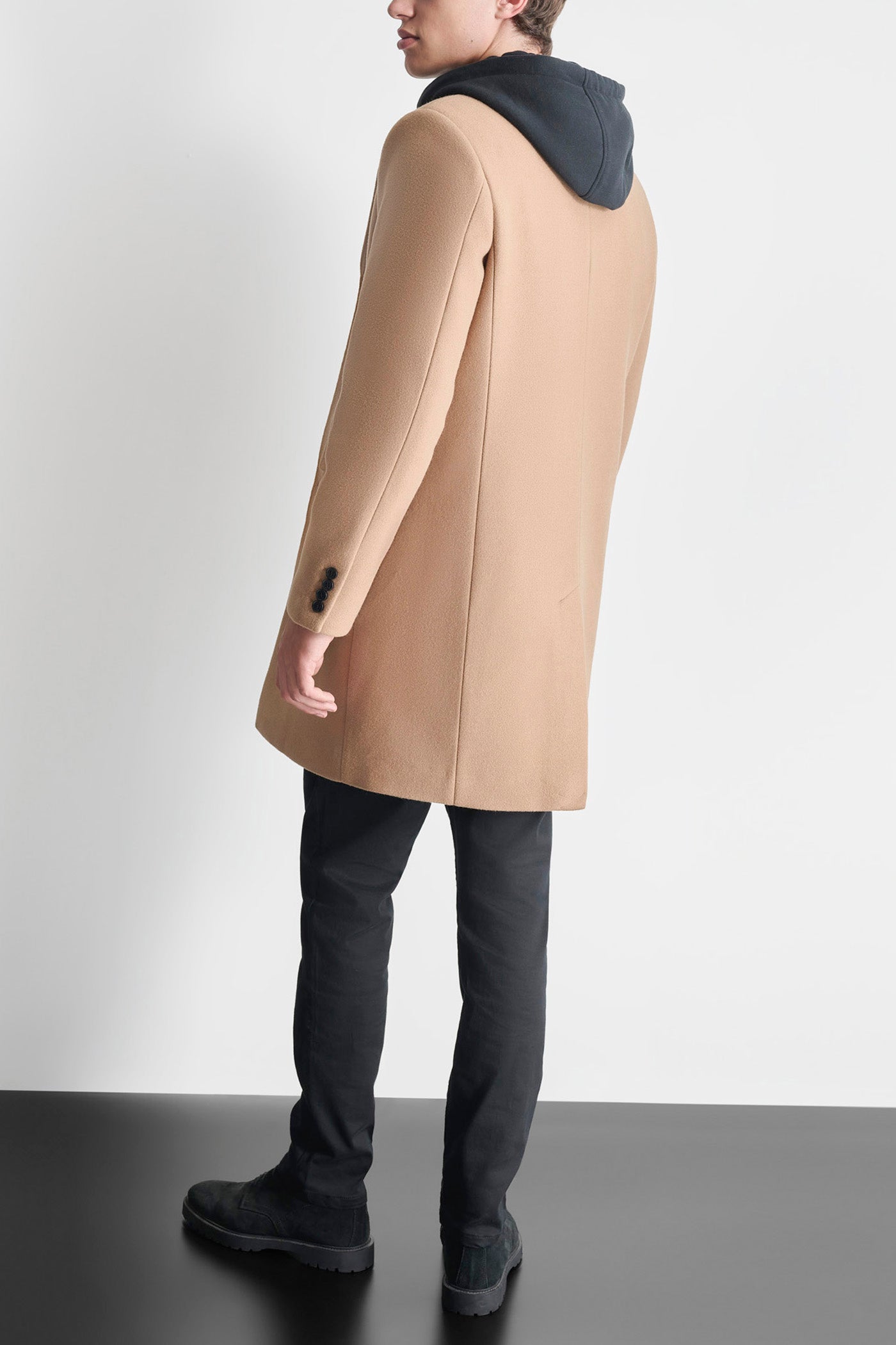 FAUX WOOL COAT WITH HOODED BIB