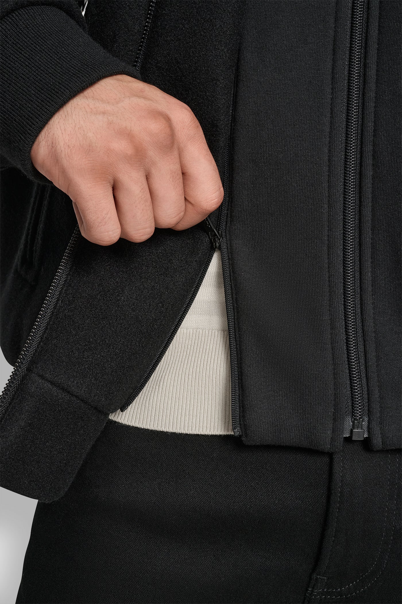 FAUX WOOL BOMBER WITH HOODED BIB