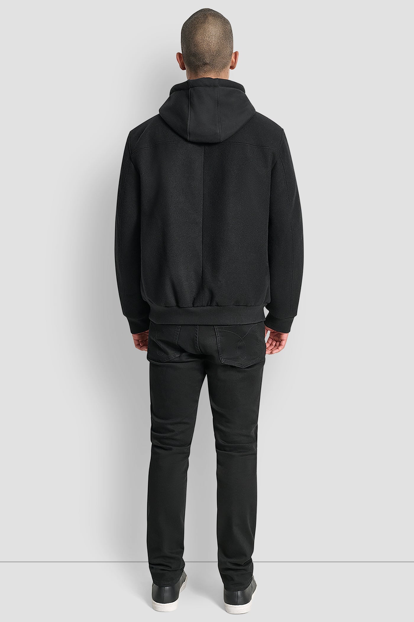FAUX WOOL BOMBER WITH HOODED BIB