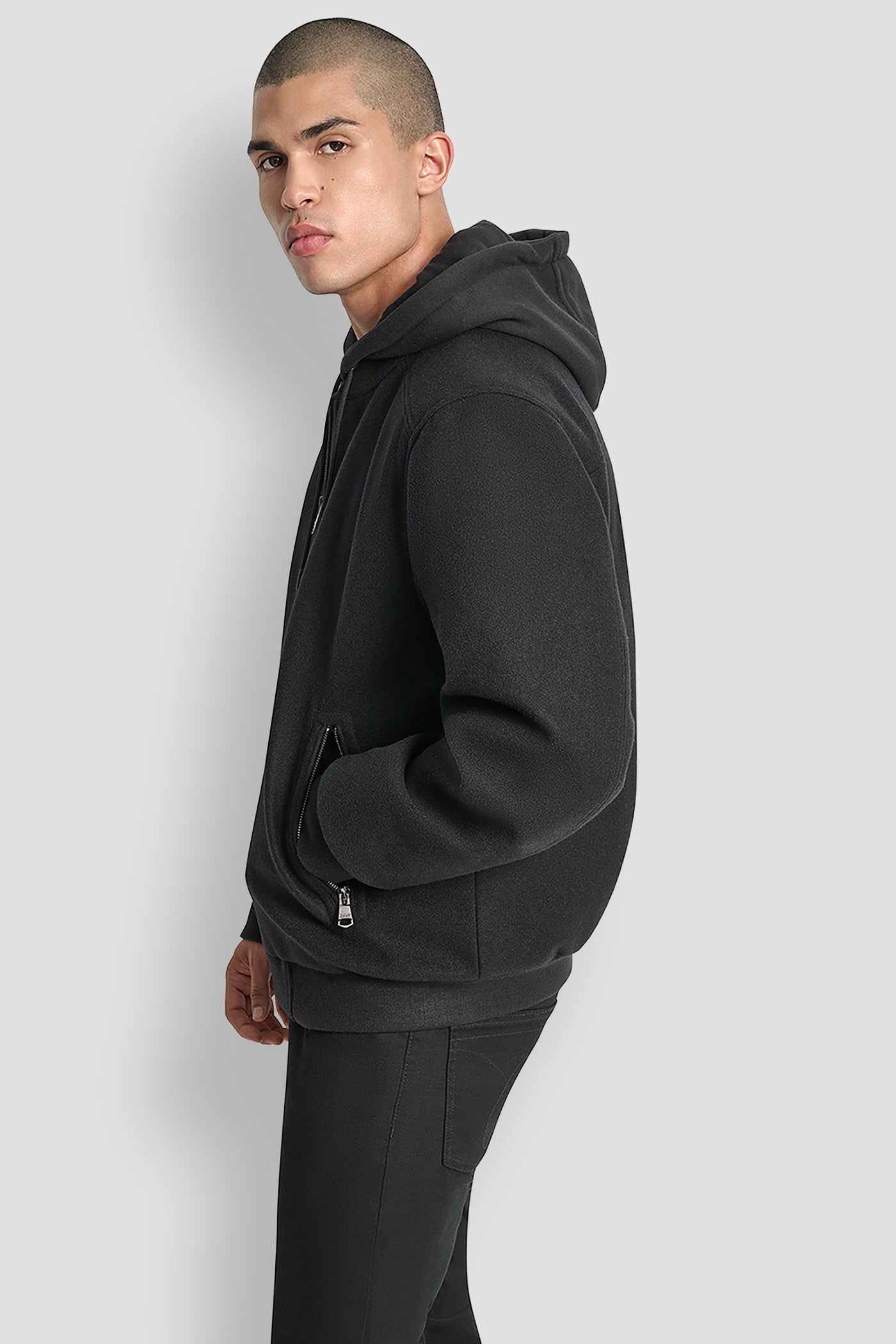 FAUX WOOL BOMBER WITH HOODED BIB