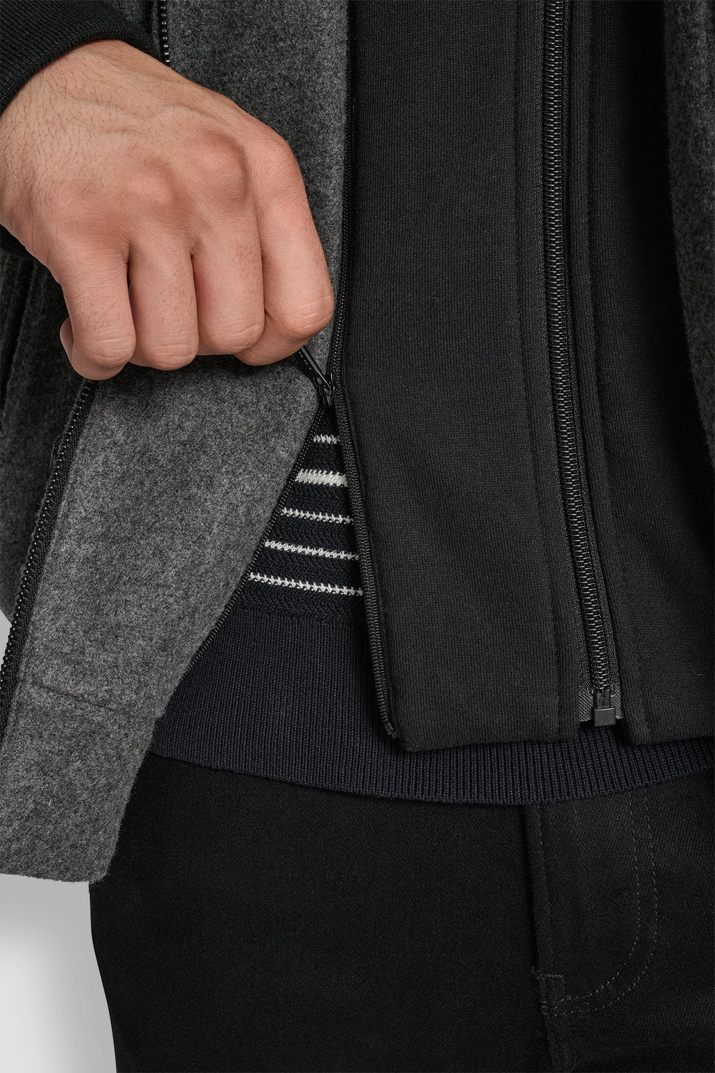 FAUX WOOL BOMBER WITH HOODED BIB