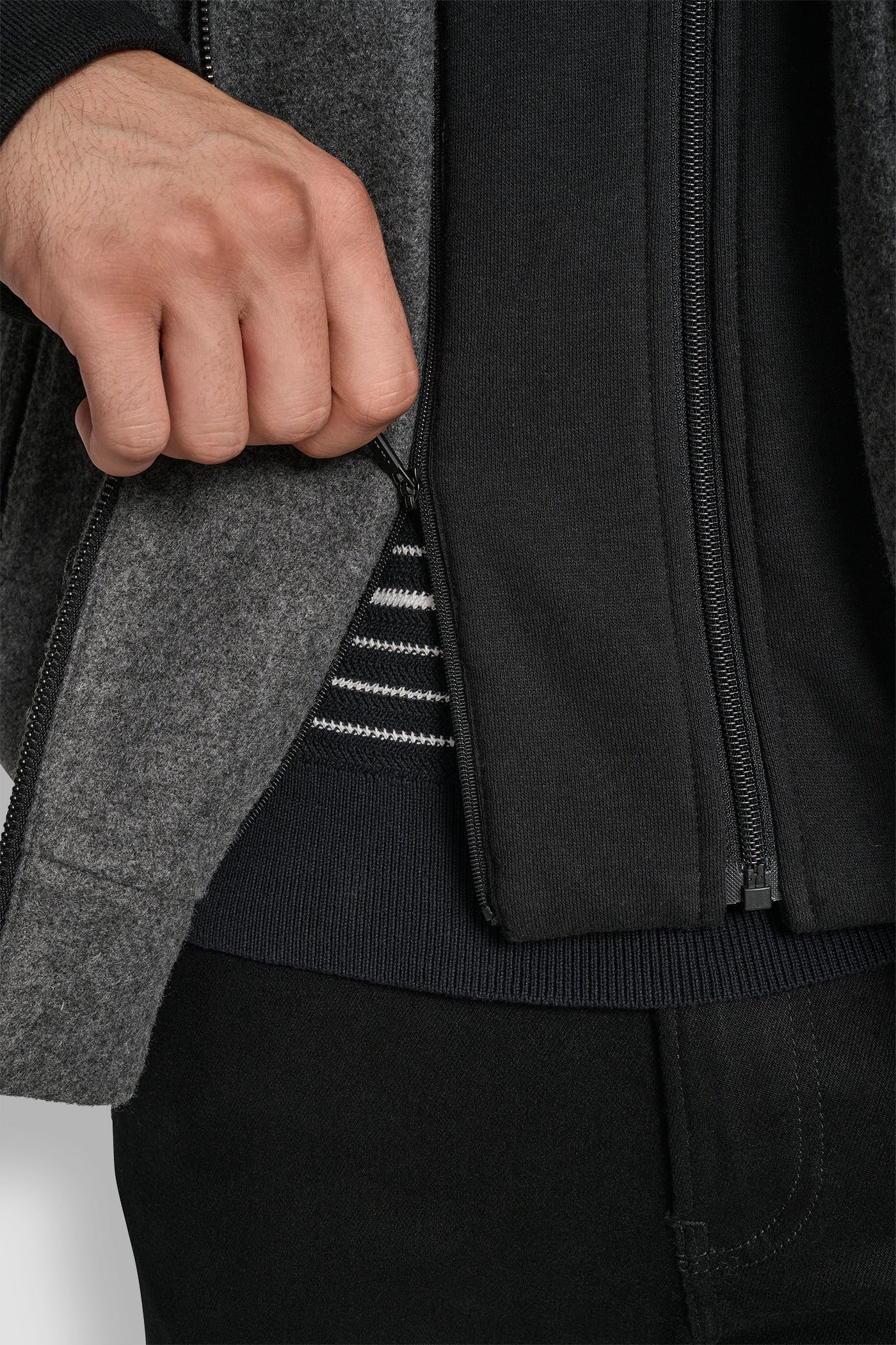 FAUX WOOL BOMBER WITH HOODED BIB