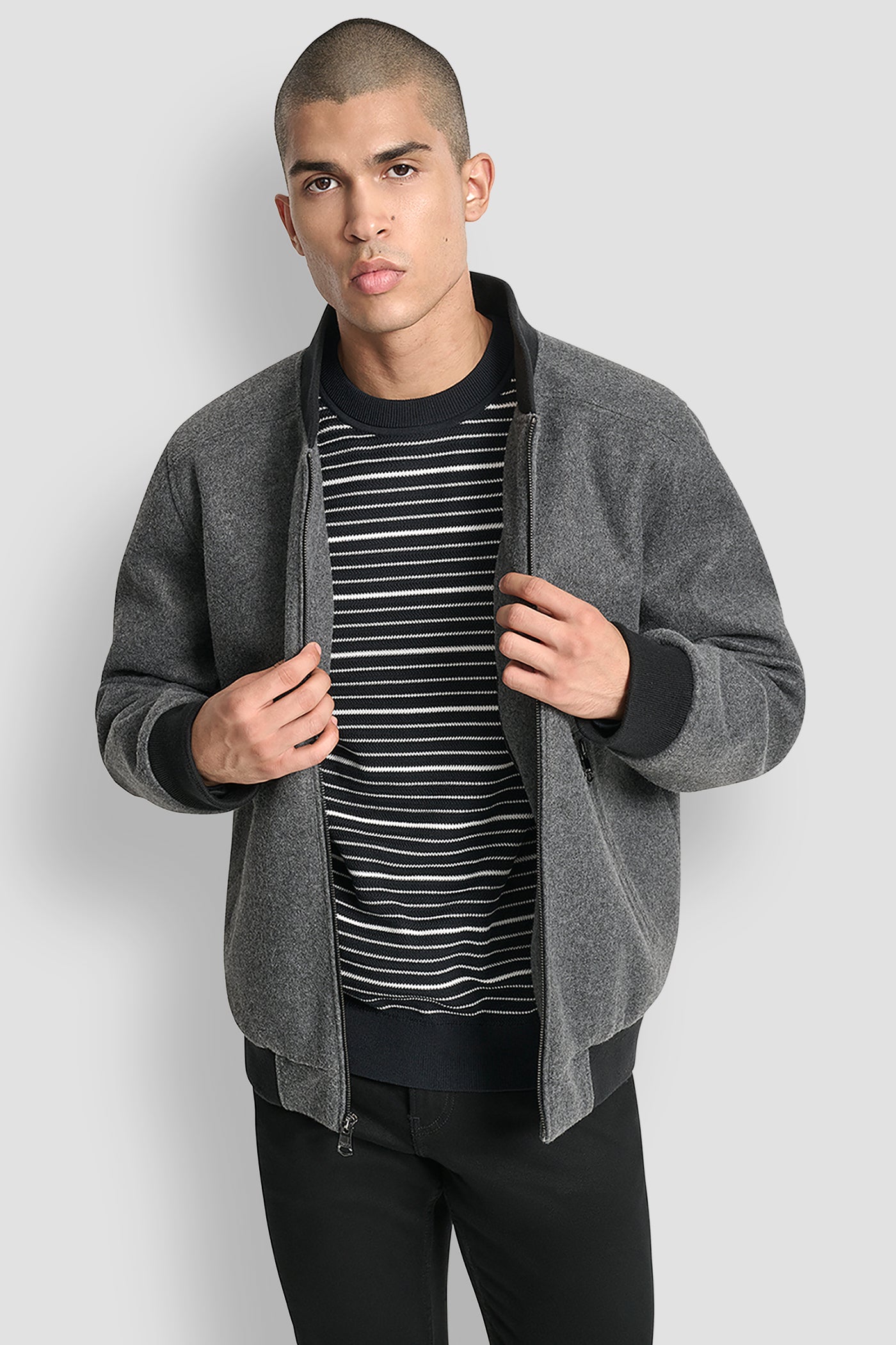 FAUX WOOL BOMBER WITH HOODED BIB