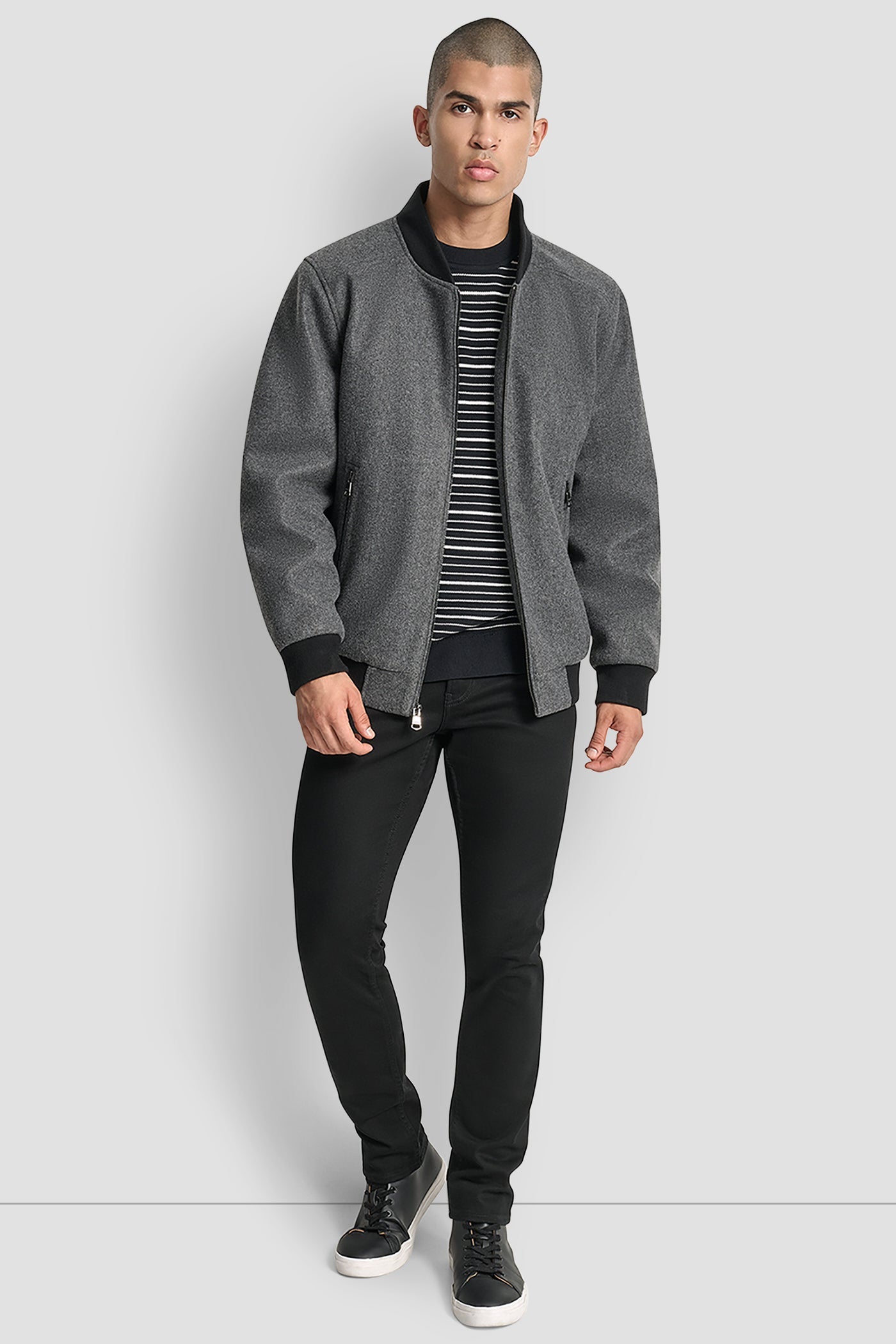 FAUX WOOL BOMBER WITH HOODED BIB